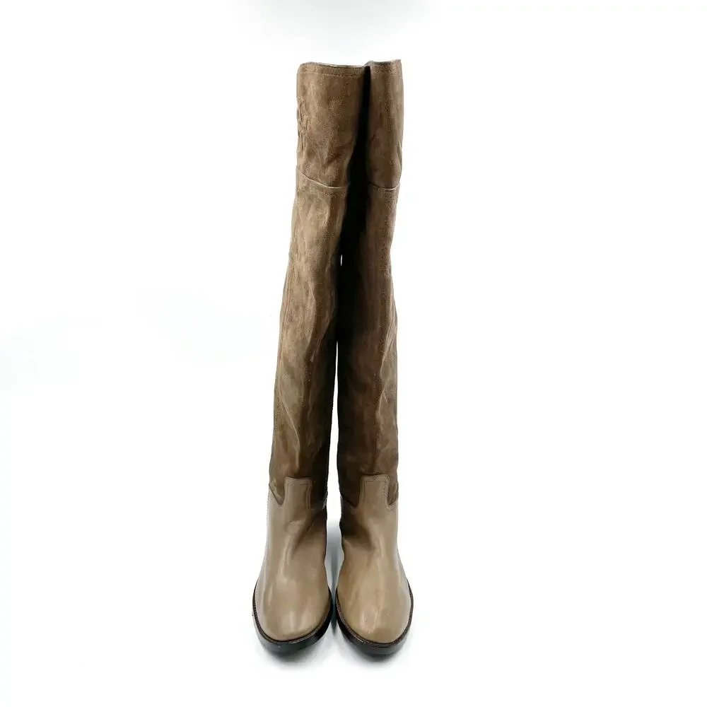 Tory Burch Simone Over the Knee Boots Brown Suede Flat Riding Sz 6